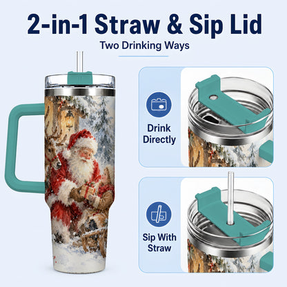 #pl[40oz|Green] Santa Watercolor Tumbler 40oz, Winter Tumbler, Stainless Steel Travel Cup