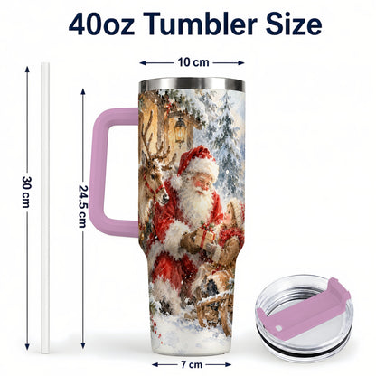 #pl[40oz|Pink] Santa Watercolor Tumbler 40oz, Winter Tumbler, Stainless Steel Travel Cup