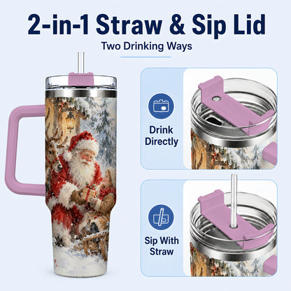 #pl[40oz|Pink] Santa Watercolor Tumbler 40oz, Winter Tumbler, Stainless Steel Travel Cup