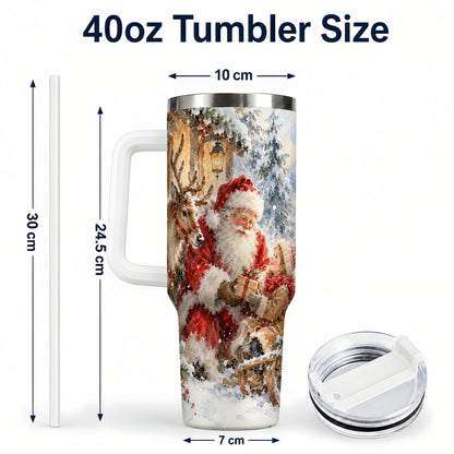 #pl[40oz|White] Santa Watercolor Tumbler 40oz, Winter Tumbler, Stainless Steel Travel Cup