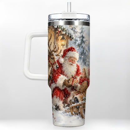 Santa Watercolor Tumbler 40oz, Winter Tumbler, Stainless Steel Travel Cup
