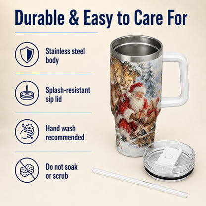 Santa Watercolor Tumbler 40oz, Winter Tumbler, Stainless Steel Travel Cup