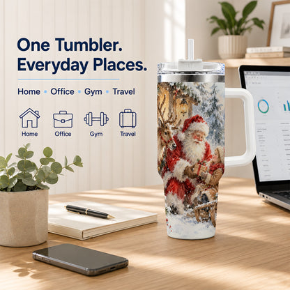 Santa Watercolor Tumbler 40oz, Winter Tumbler, Stainless Steel Travel Cup