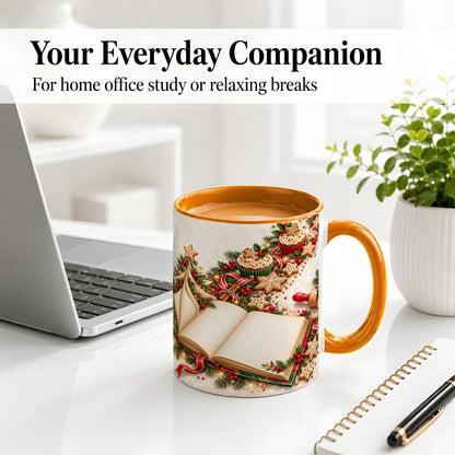#pl[11oz|Orange] Christmas Baking Book Accent Ceramic Mug, Festive Illustration