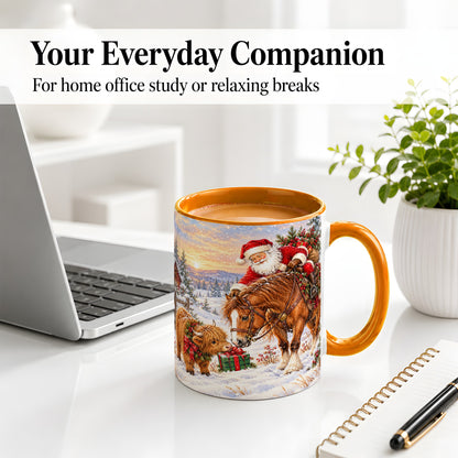 #pl[11oz|Orange] Santa Horse Accent Ceramic Mug, Highland Cow Winter Scene