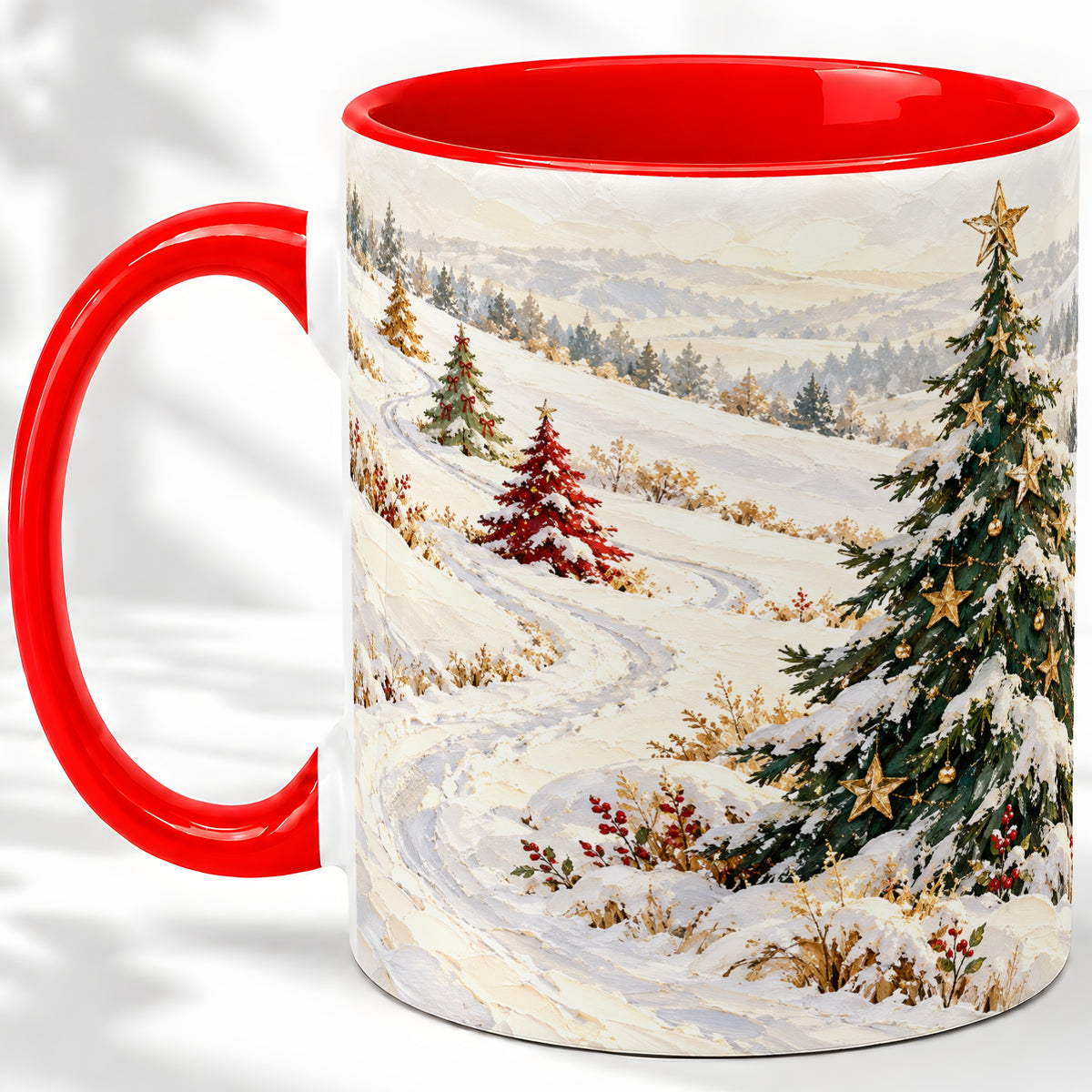 Snowy Christmas Trees Accent Ceramic Mug, Winter Landscape