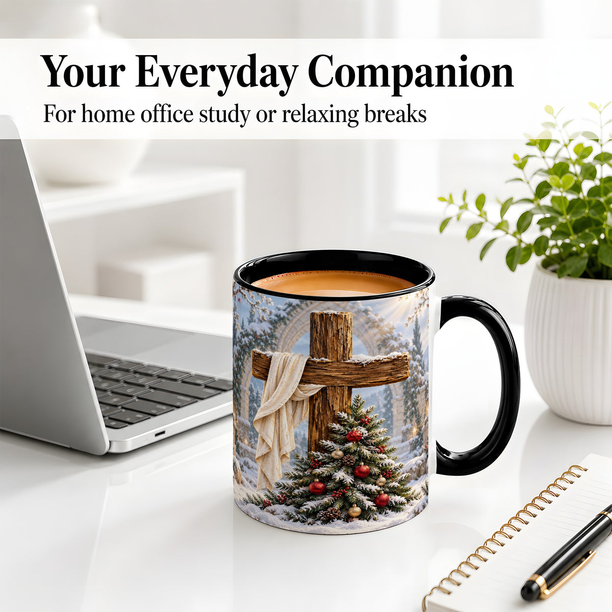 #pl[11oz|Black] Christmas Cross Accent Ceramic Mug, Snowy Winter Scene