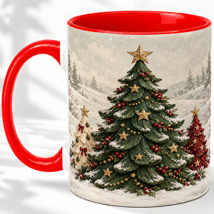 Christmas Tree Trio Accent Ceramic Mug, Snowy Winter Art