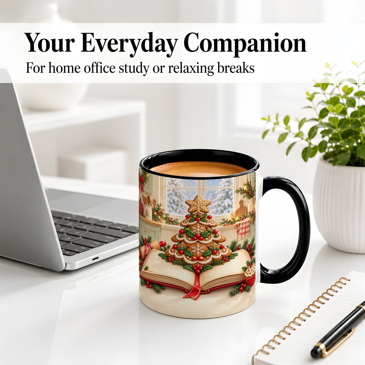 #pl[11oz|Black] Gingerbread Christmas Tree Accent Ceramic Mug, Baking Scene
