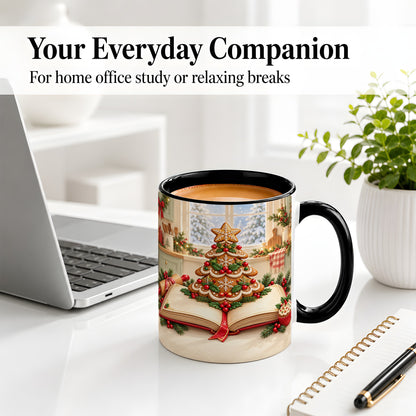 #pl[11oz|Black] Gingerbread Christmas Tree Accent Ceramic Mug, Baking Scene
