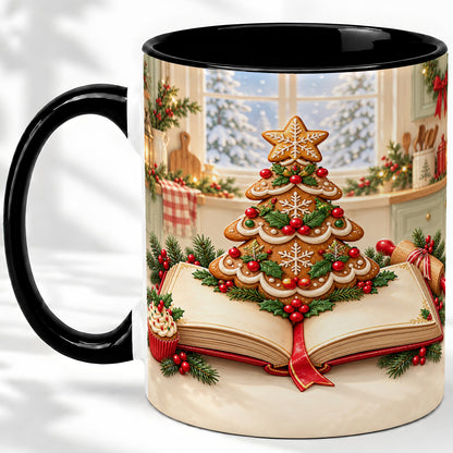 #pl[11oz|Black] Gingerbread Christmas Tree Accent Ceramic Mug, Baking Scene