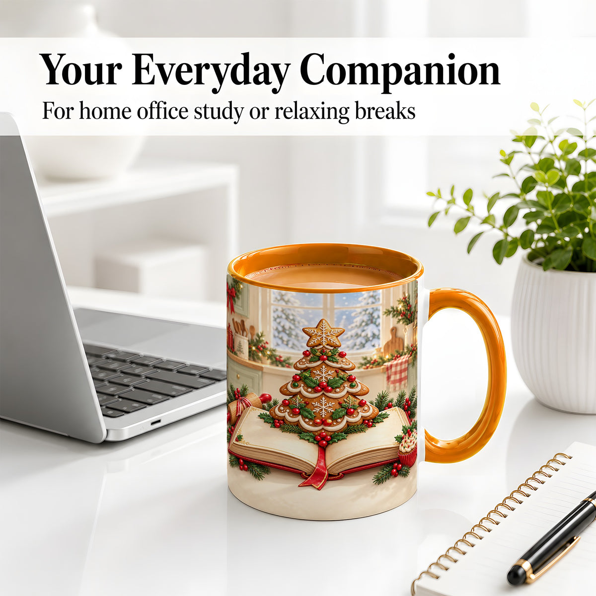 #pl[11oz|Orange] Gingerbread Christmas Tree Accent Ceramic Mug, Baking Scene