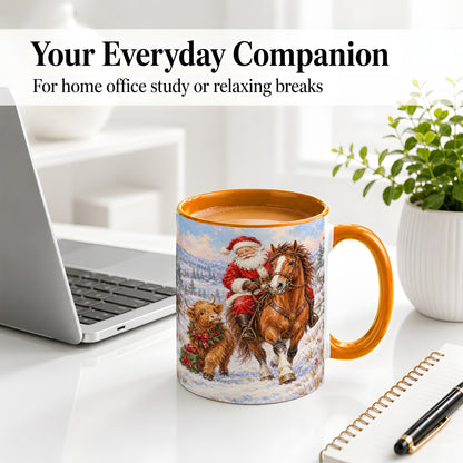 #pl[11oz|Orange] Santa Horse Highland Cow Accent Ceramic Mug, Winter Art