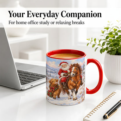 #pl[11oz|Red] Santa Horse Highland Cow Accent Ceramic Mug, Winter Art