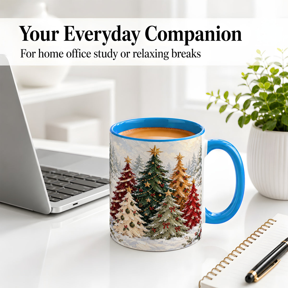 #pl[11oz|Blue] Colorful Christmas Trees Accent Ceramic Mug, Oil Painting Style