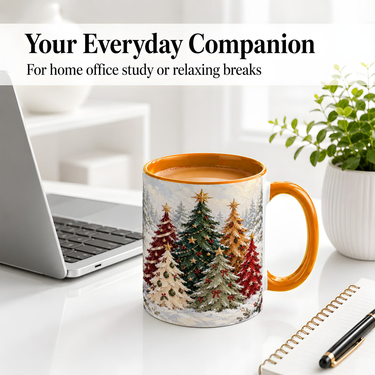 #pl[11oz|Orange] Colorful Christmas Trees Accent Ceramic Mug, Oil Painting Style