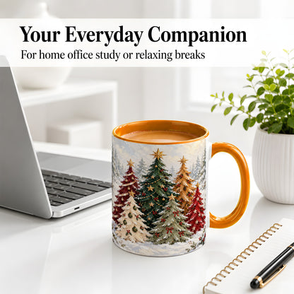 #pl[11oz|Orange] Colorful Christmas Trees Accent Ceramic Mug, Oil Painting Style