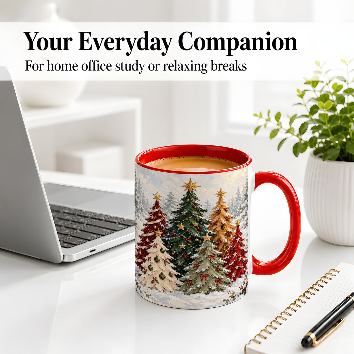 #pl[11oz|Red] Colorful Christmas Trees Accent Ceramic Mug, Oil Painting Style