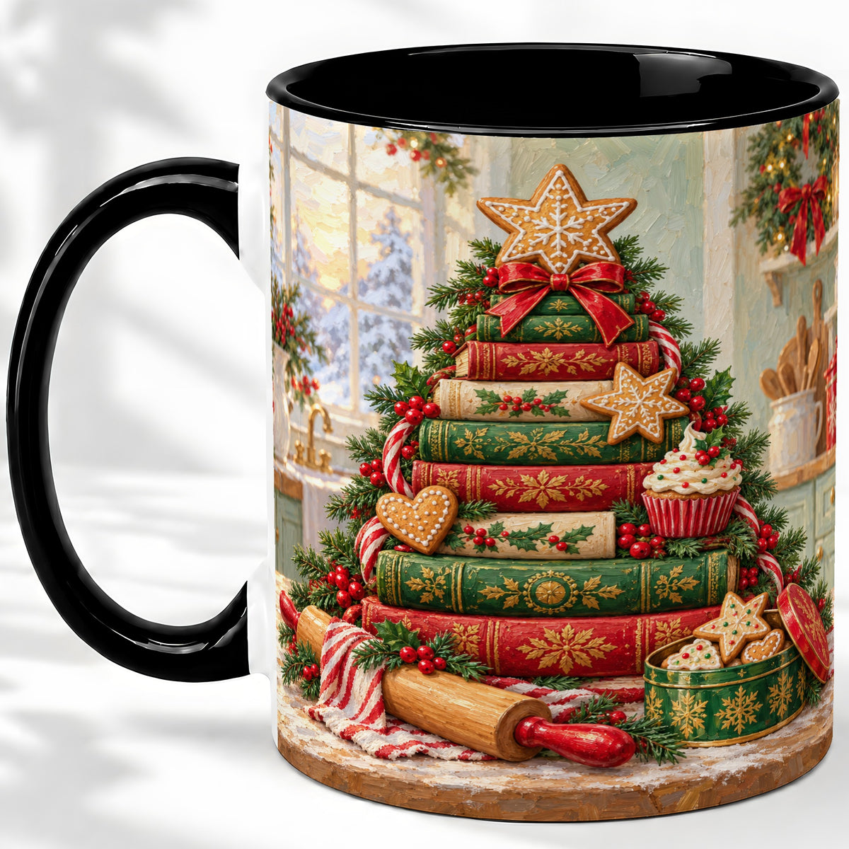 #pl[11oz|Black] Gingerbread Christmas Book Tree Accent Ceramic Mug