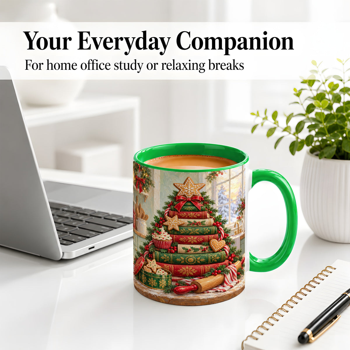 #pl[11oz|Green] Gingerbread Christmas Book Tree Accent Ceramic Mug
