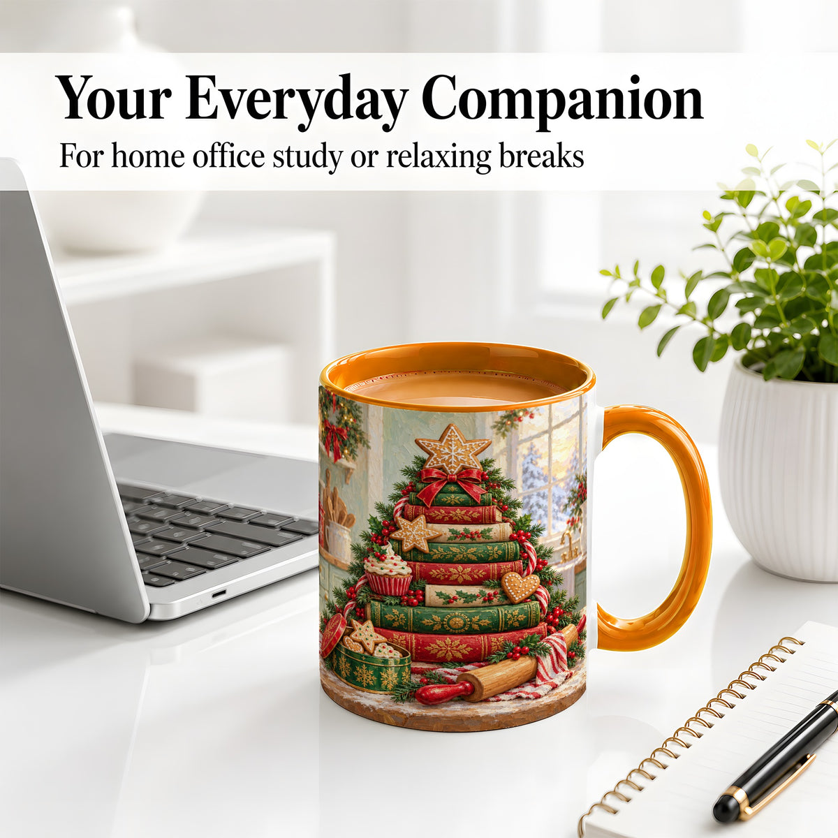 #pl[11oz|Orange] Gingerbread Christmas Book Tree Accent Ceramic Mug