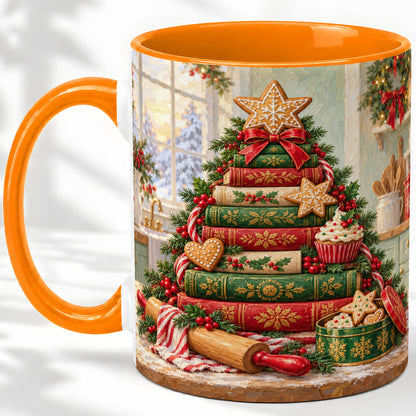 #pl[11oz|Orange] Gingerbread Christmas Book Tree Accent Ceramic Mug