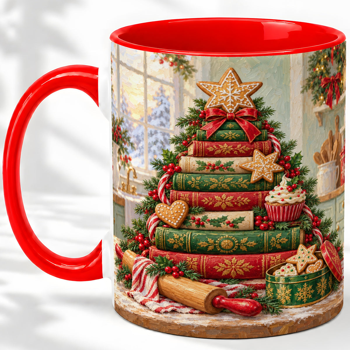 Gingerbread Christmas Book Tree Accent Ceramic Mug