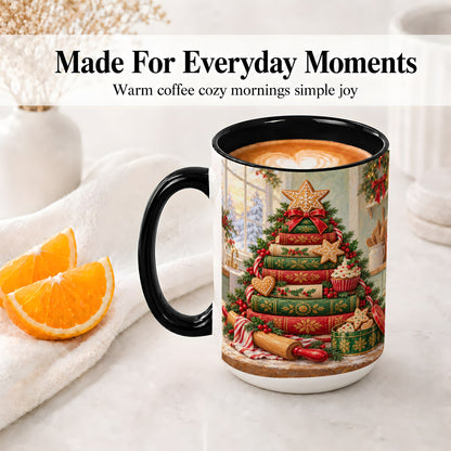 #pl[15oz|Black] Gingerbread Christmas Book Tree Accent Ceramic Mug