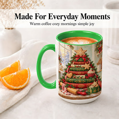 #pl[15oz|Green] Gingerbread Christmas Book Tree Accent Ceramic Mug