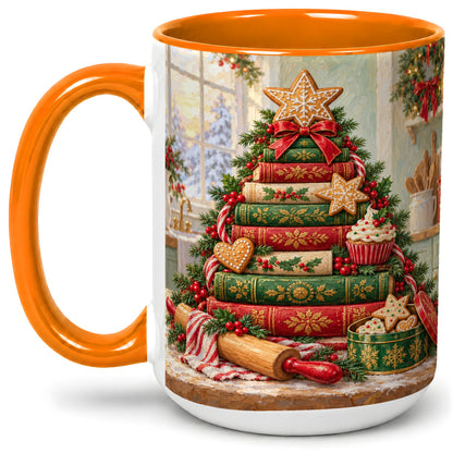 #pl[15oz|Orange] Gingerbread Christmas Book Tree Accent Ceramic Mug