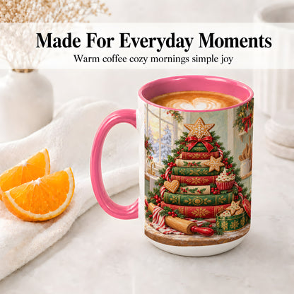 #pl[15oz|Pink] Gingerbread Christmas Book Tree Accent Ceramic Mug
