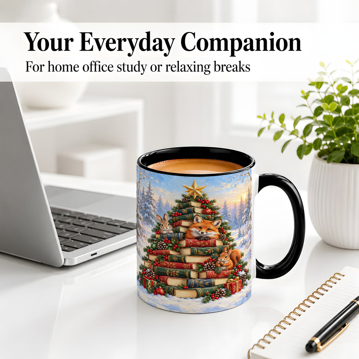 #pl[11oz|Black] Woodland Christmas Book Tree Accent Ceramic Mug