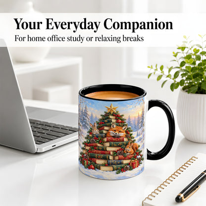 #pl[11oz|Black] Woodland Christmas Book Tree Accent Ceramic Mug
