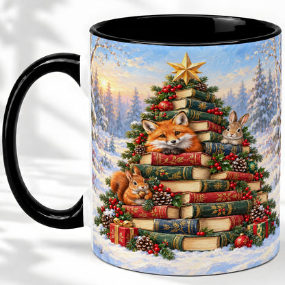 #pl[11oz|Black] Woodland Christmas Book Tree Accent Ceramic Mug