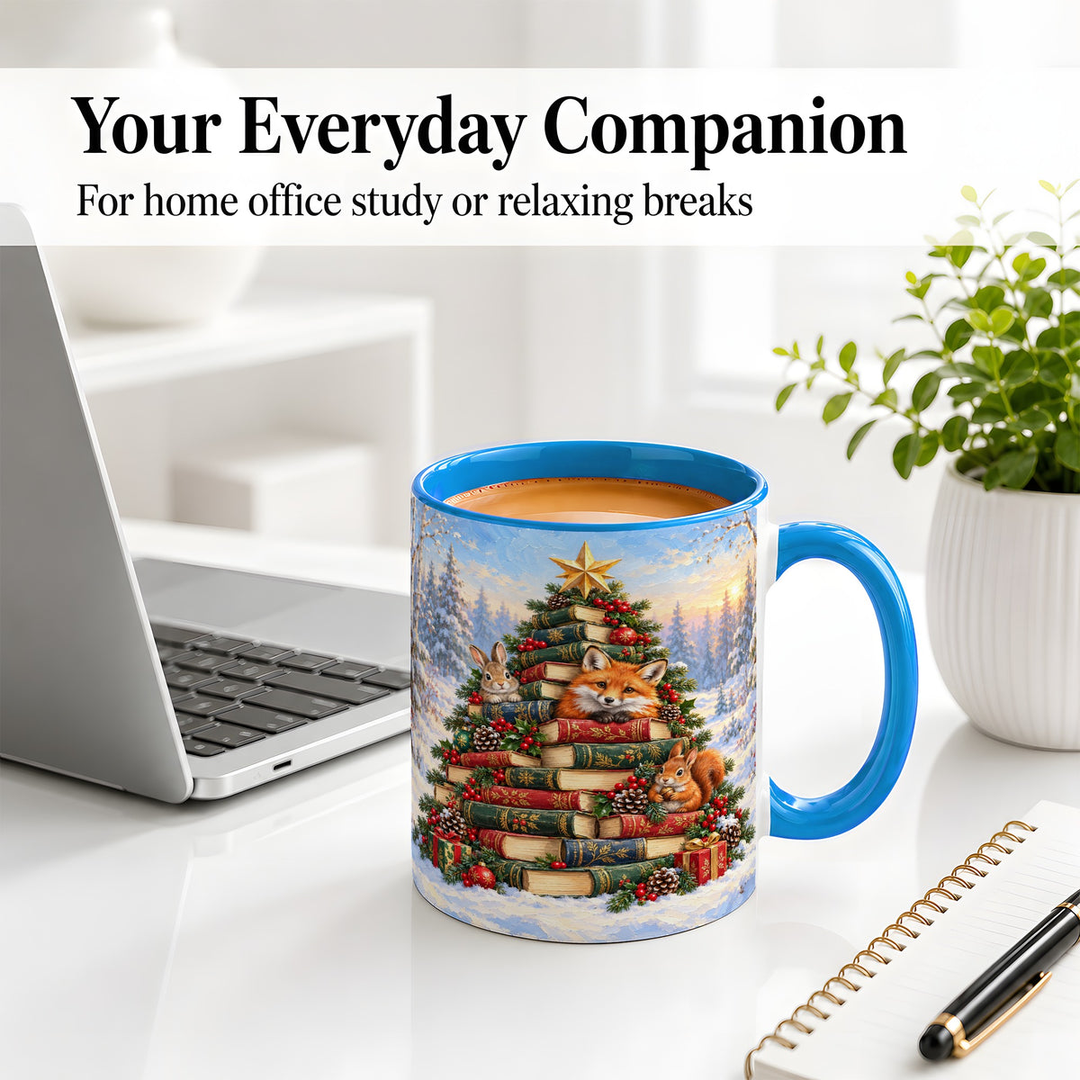 #pl[11oz|Blue] Woodland Christmas Book Tree Accent Ceramic Mug