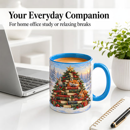 #pl[11oz|Blue] Woodland Christmas Book Tree Accent Ceramic Mug
