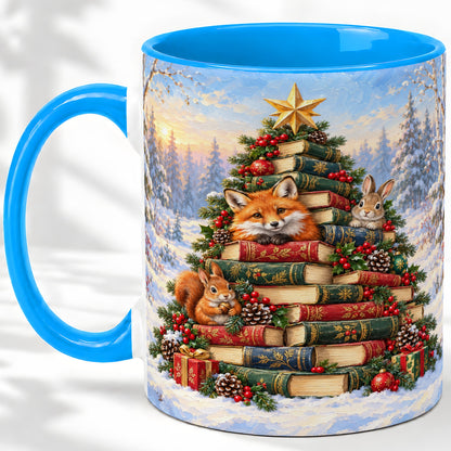 #pl[11oz|Blue] Woodland Christmas Book Tree Accent Ceramic Mug