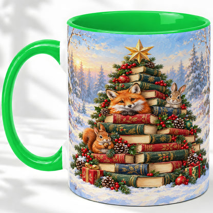 #pl[11oz|Green] Woodland Christmas Book Tree Accent Ceramic Mug