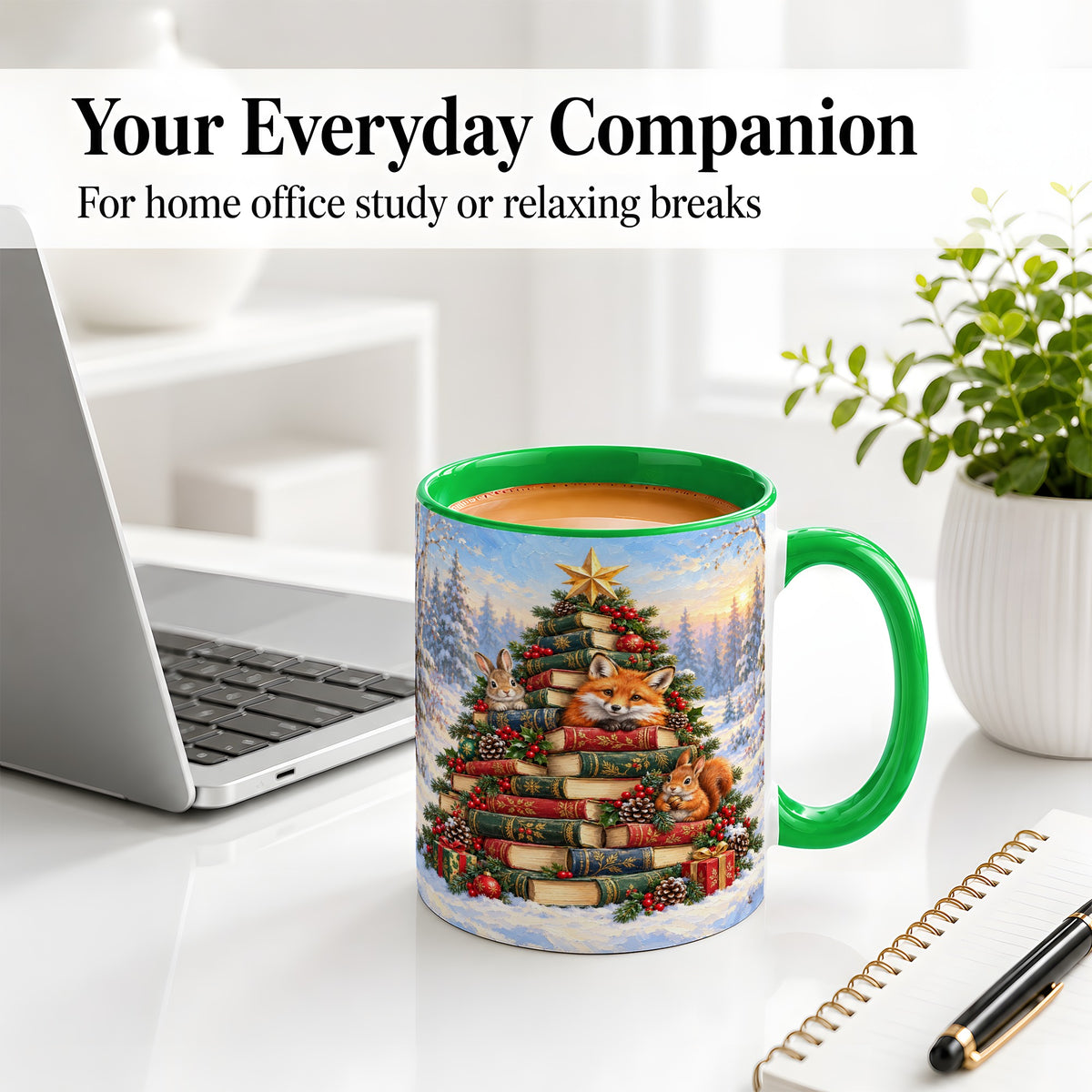 #pl[11oz|Green] Woodland Christmas Book Tree Accent Ceramic Mug