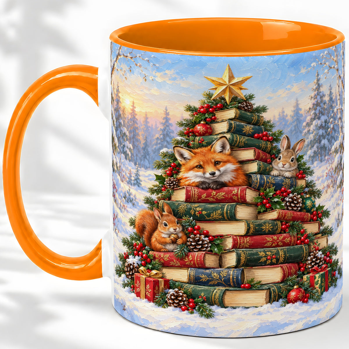#pl[11oz|Orange] Woodland Christmas Book Tree Accent Ceramic Mug