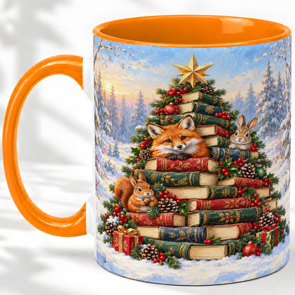 #pl[11oz|Orange] Woodland Christmas Book Tree Accent Ceramic Mug