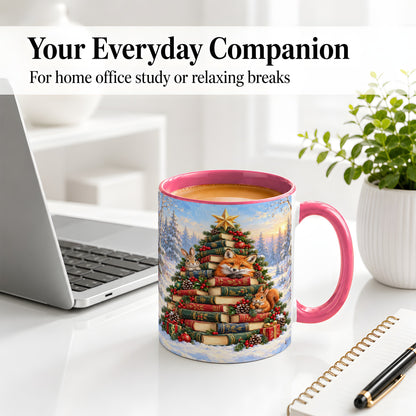#pl[11oz|Pink] Woodland Christmas Book Tree Accent Ceramic Mug