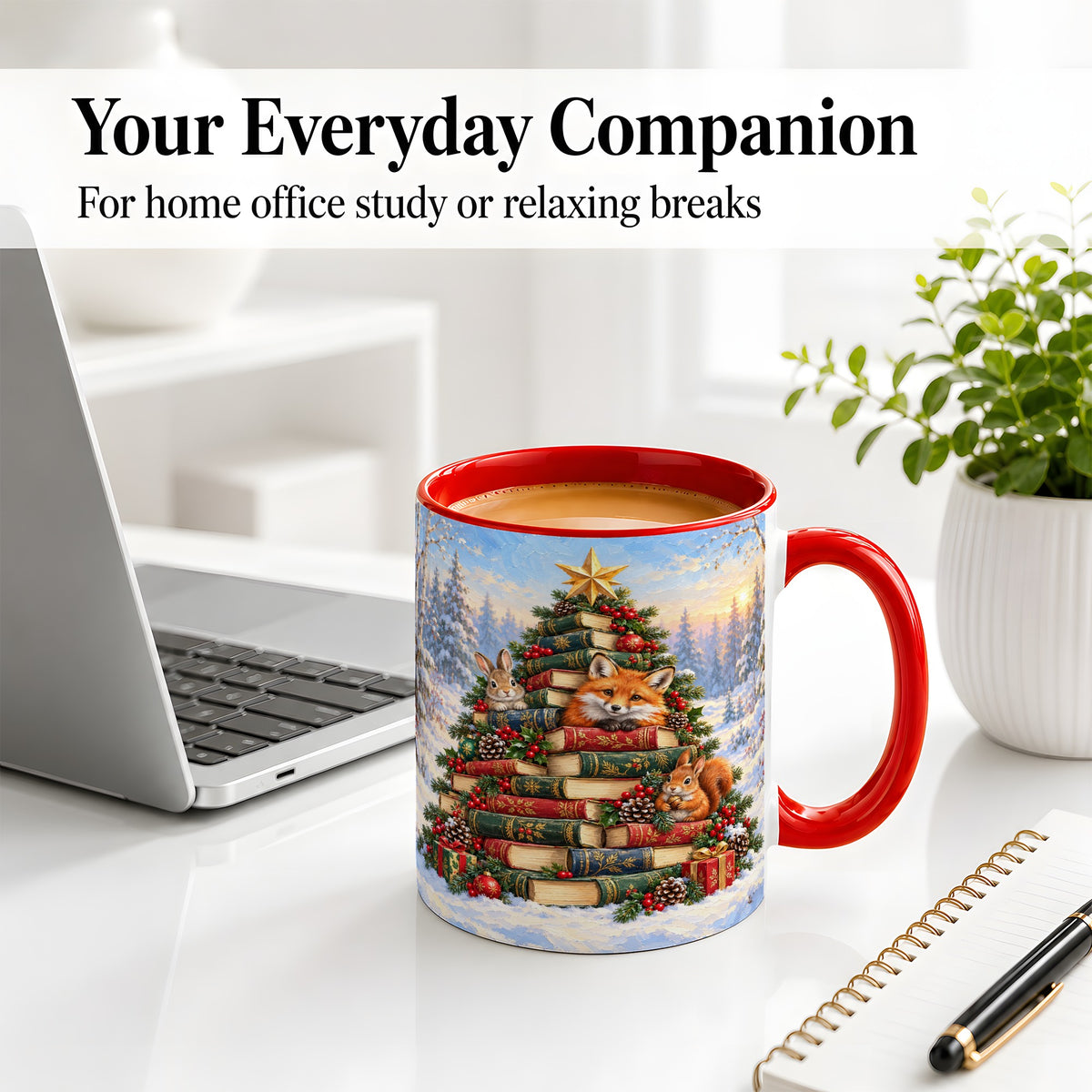 #pl[11oz|Red] Woodland Christmas Book Tree Accent Ceramic Mug