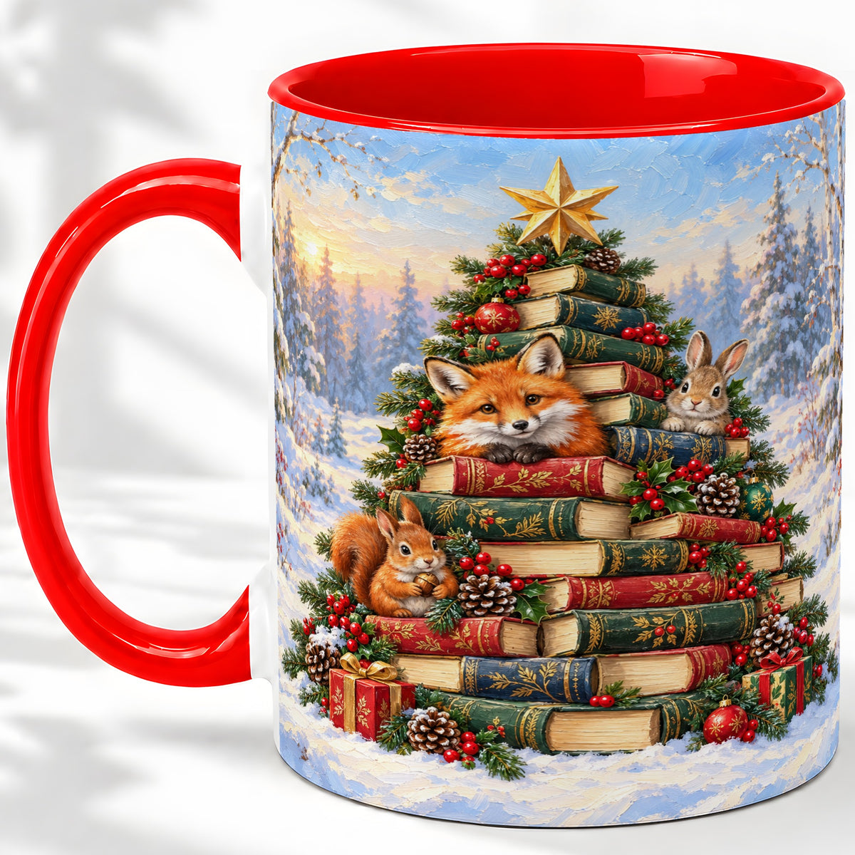 Woodland Christmas Book Tree Accent Ceramic Mug