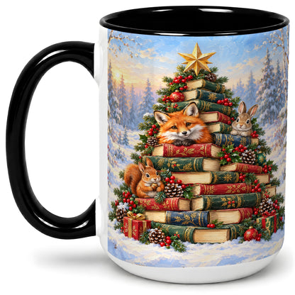 #pl[15oz|Black] Woodland Christmas Book Tree Accent Ceramic Mug