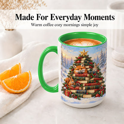 #pl[15oz|Green] Woodland Christmas Book Tree Accent Ceramic Mug