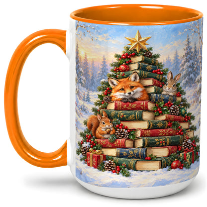 #pl[15oz|Orange] Woodland Christmas Book Tree Accent Ceramic Mug
