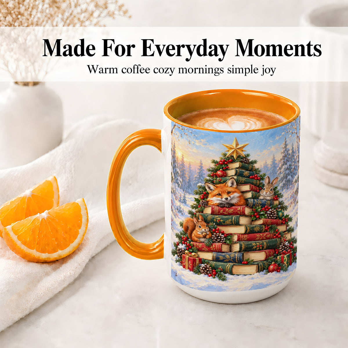 #pl[15oz|Orange] Woodland Christmas Book Tree Accent Ceramic Mug