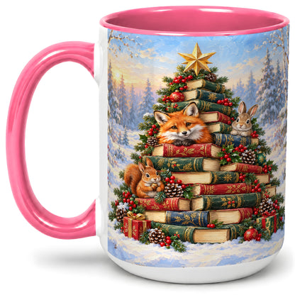 #pl[15oz|Pink] Woodland Christmas Book Tree Accent Ceramic Mug