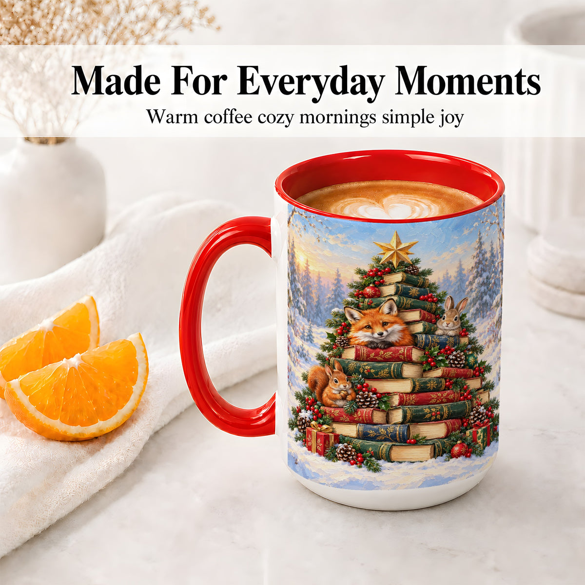 #pl[15oz|Red] Woodland Christmas Book Tree Accent Ceramic Mug